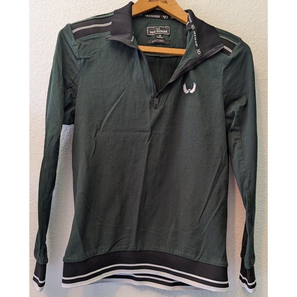Nick Danger Pullover Sweater Men's Size S Small Green 1/4 Zip (132m)
